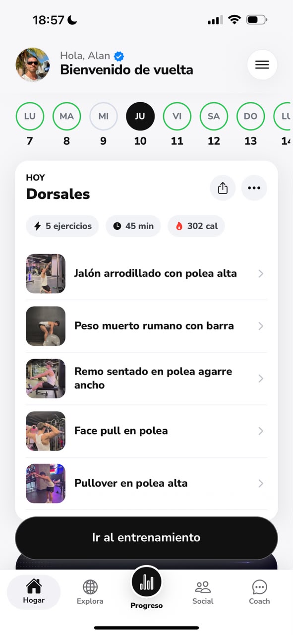 Otra pantalla del recorrido: Entrenamiento guiado